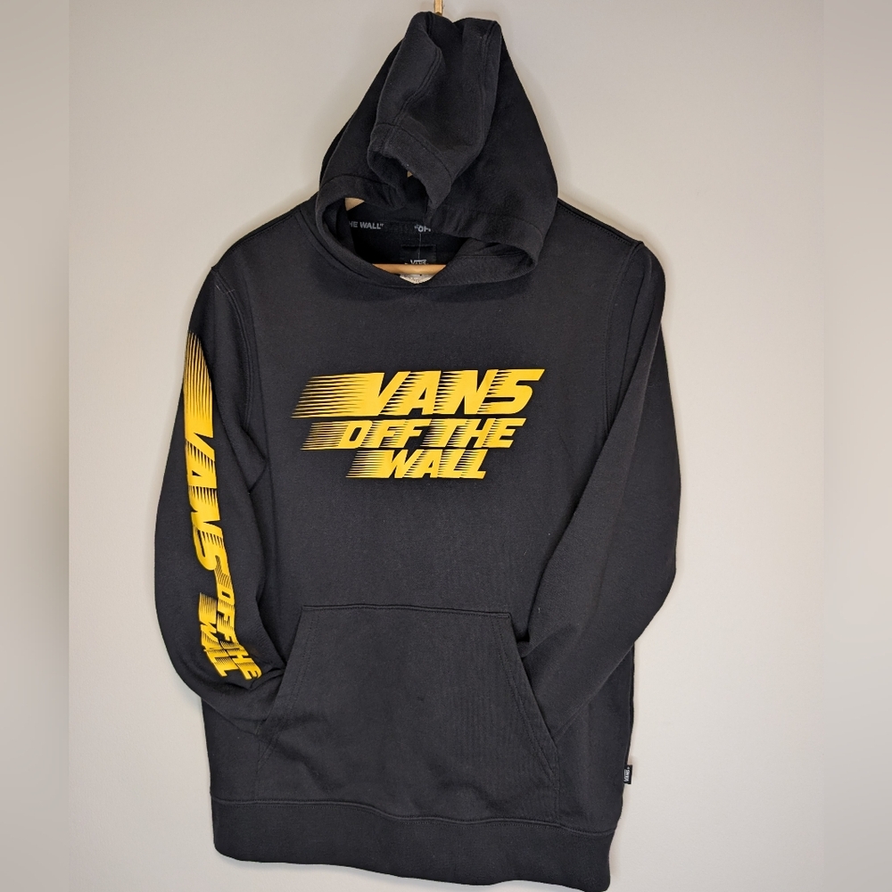 Vans Black Hoodie with Yellow 'Off The Wall' Graphic